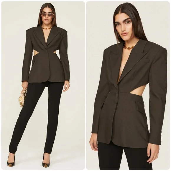 New! Ronny Kobo Lola Cutout Blazer in Chocolate Brown 🤎 Small - Picture 2 of 8
